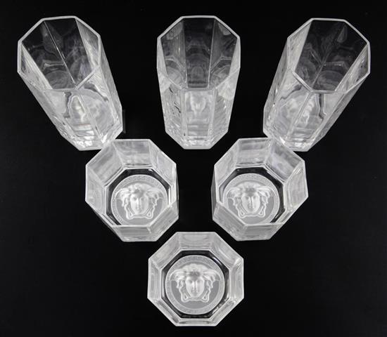 A part suite of Versace part frosted drinking glasses, heights 9cm and 15cm